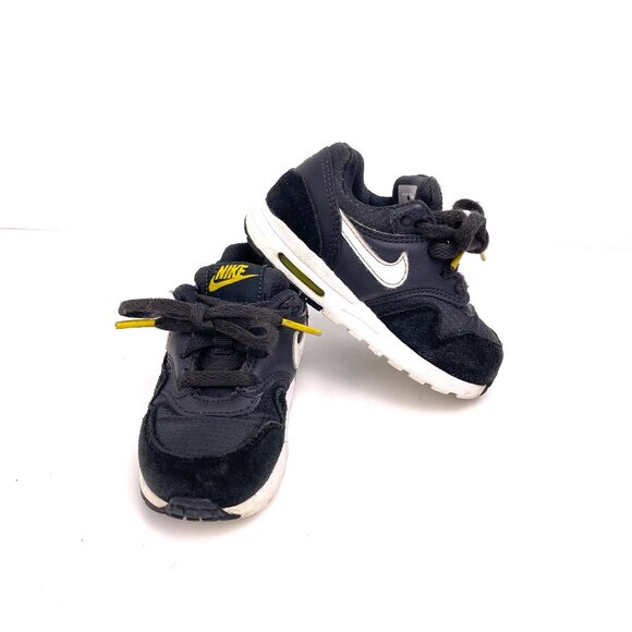 Nike Air Max 1 Toddler Shoes Navy Gray/Black Yellow 807604-017 Size 6C - Picture 1 of 9